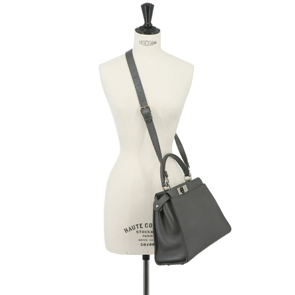 Fendi Selleria Peekaboo Regular 2-way Hand/Shoulder Handbag, Leather, Gray, 8BN290 — Like New