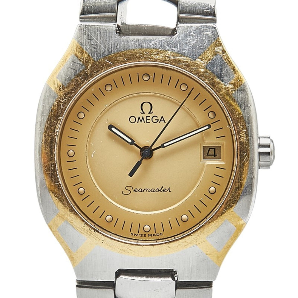 OMEGA Seamaster Polaris Watch Quartz Gold Dial Stainless Steel Yellow Ladies — Good