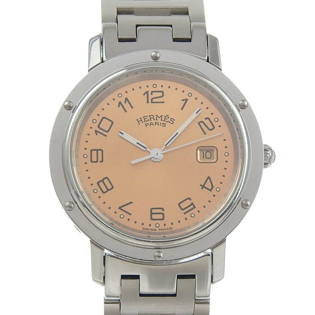 Hermès Clipper Watch CL4.410, Stainless Steel Quartz Analog Display, Pink Dial, Boys — Good