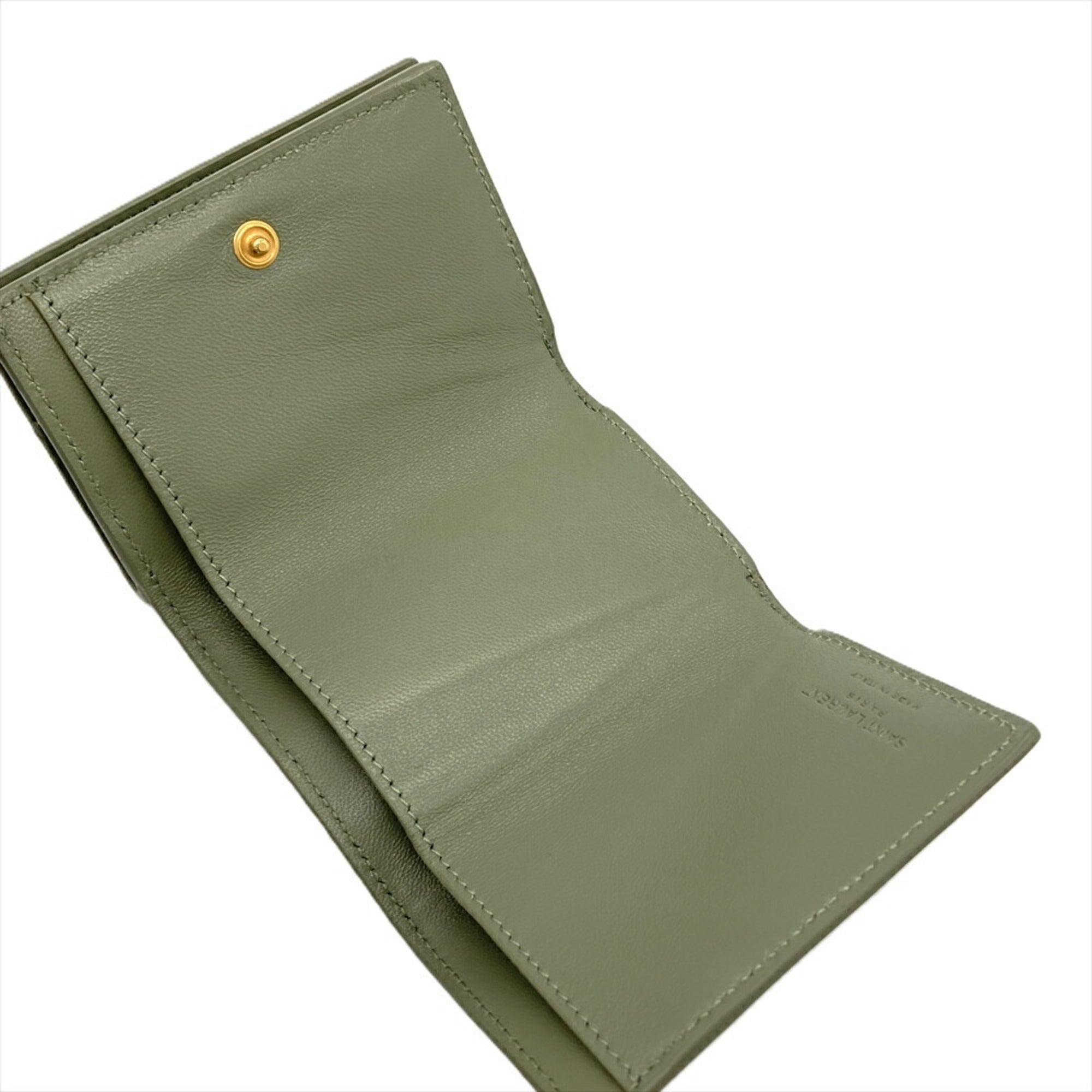 Saint Laurent SAINT LAURENT Compact Wallet Tri-fold Leather 678272 Khaki