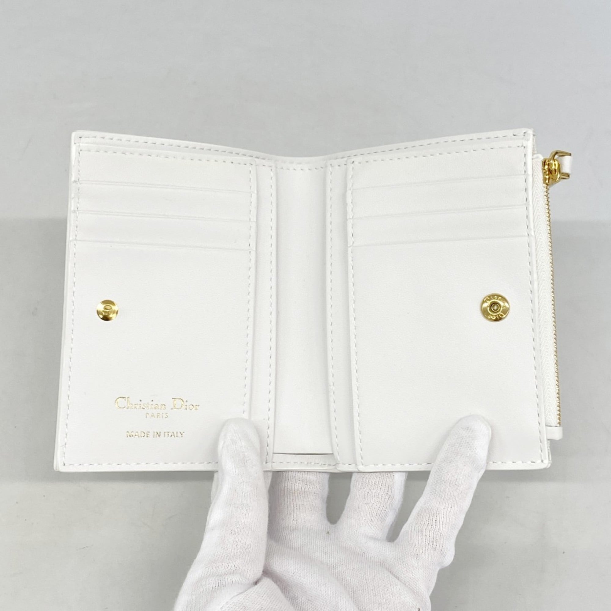 Christian Dior Caro Leather Wallet White Women's
