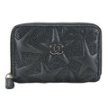 CHANEL Wallet/Coin Case, Star Embossed Coco Mark, Metallic Lambskin, Black, Round Zip, Women's