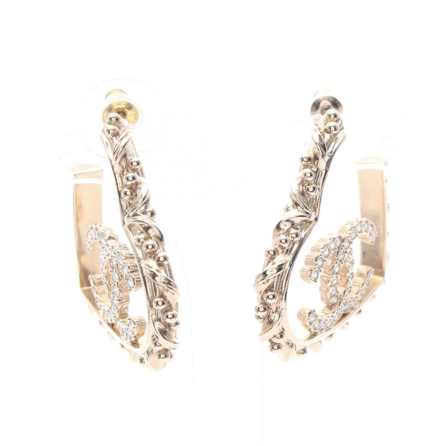 CHANEL Coco Mark Heart Earrings with Gold Plated Rhinestones for Women, and Clear