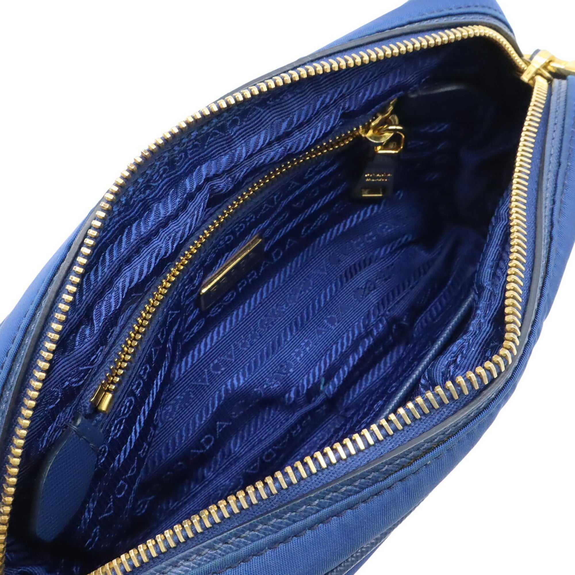 PRADA Prada Triangle Shoulder Bag Pouch Nylon Leather Blue BT0773