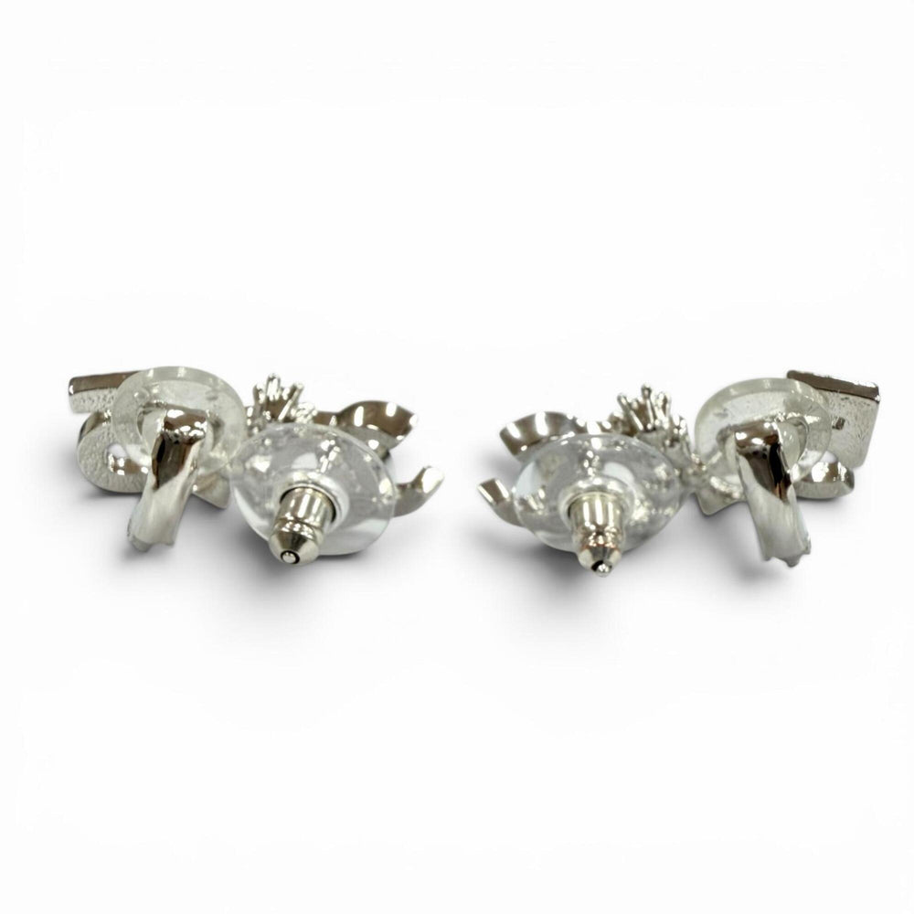CHANEL B23P Coco Mark No. 5 Clover Rhinestone Earrings, Silver, Made in Italy, 2023 Model, Women's, with Box — Like New