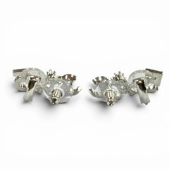 CHANEL B23P Coco Mark No. 5 Clover Rhinestone Earrings, Silver, Made in Italy, 2023 Model, Women's, with Box — Like New