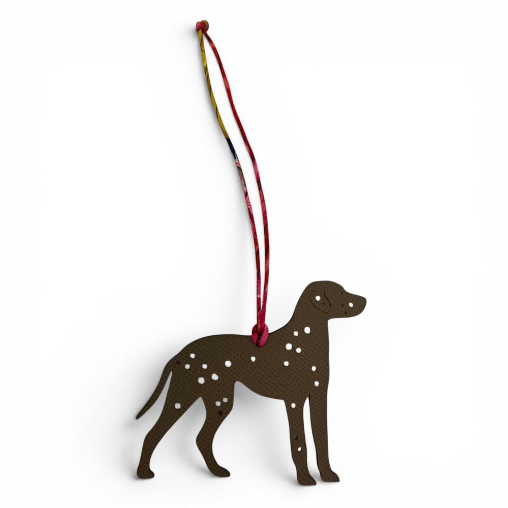 HERMES Petit H Leather Rose Etoupe Dog Dalmatian Bag Charm, Made in France, Women's — Like New