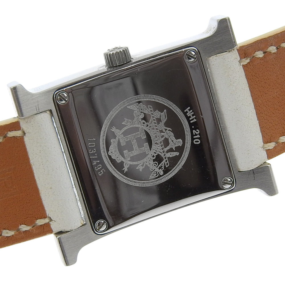 Hermès H Watch Double Tour HH1.210, stainless steel and smooth leather, made in France, 2012, silver P quartz movement, analog display, white dial, Heure watch for women — Good