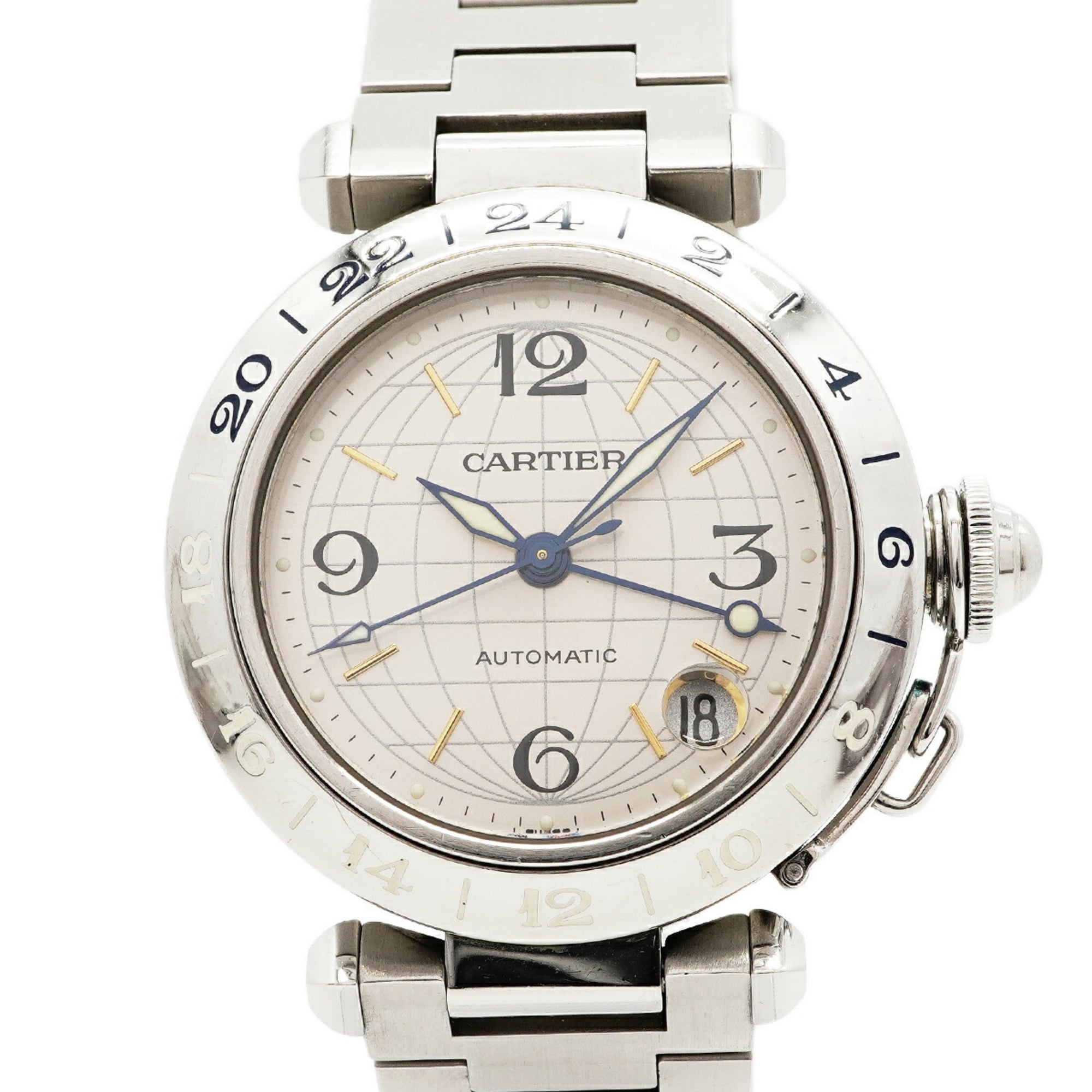 Cartier Pasha C Meridian GMT W31029M7 Silver Dial Watch (Boys' Size) — Good