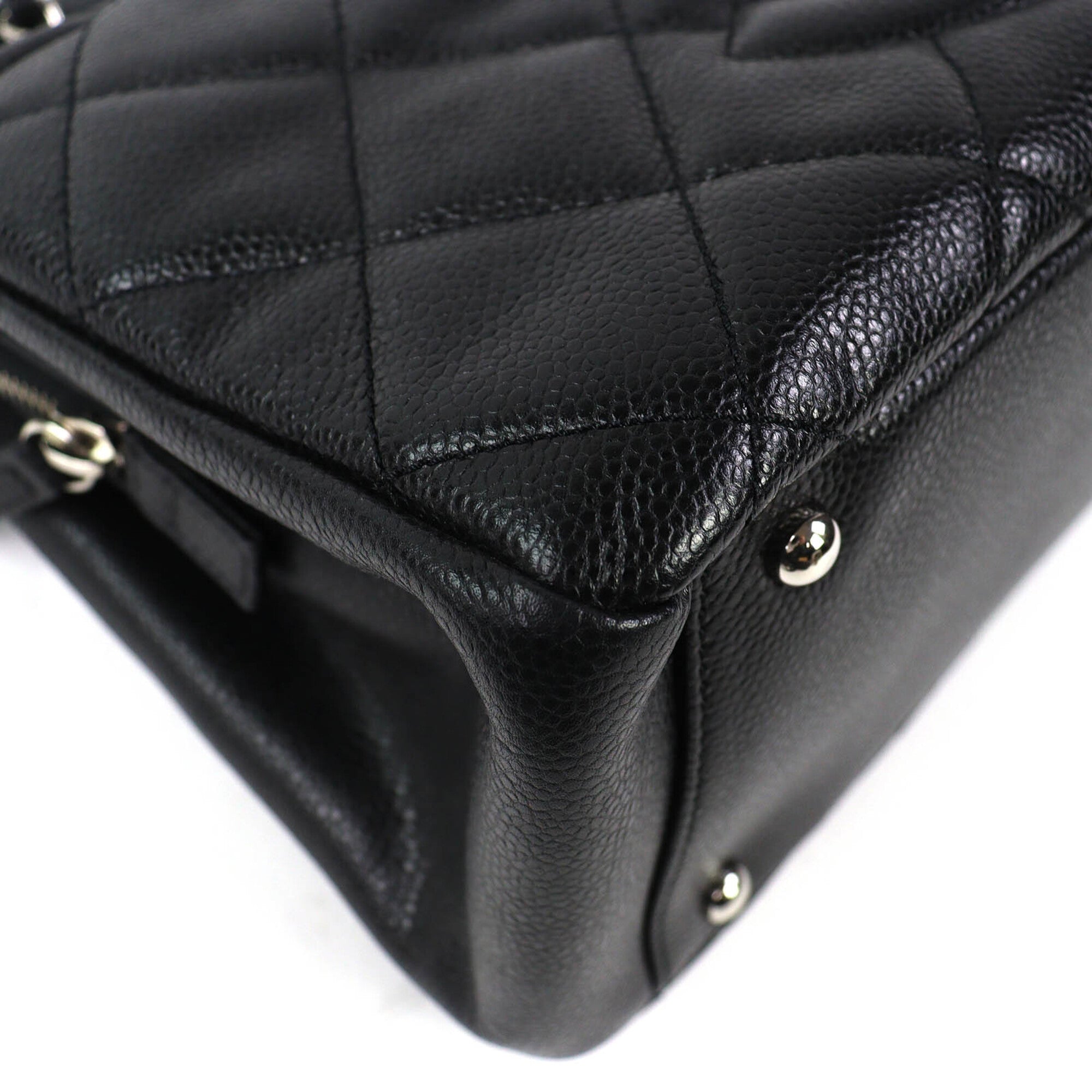 CHANEL A67294 Caviar Skin Coco Mark Matelassé Chain Tote Bag, Black with Silver Hardware, Comes Dust Made in Italy, Women's, Very Popular, Highly Recommended ◎ — Like New