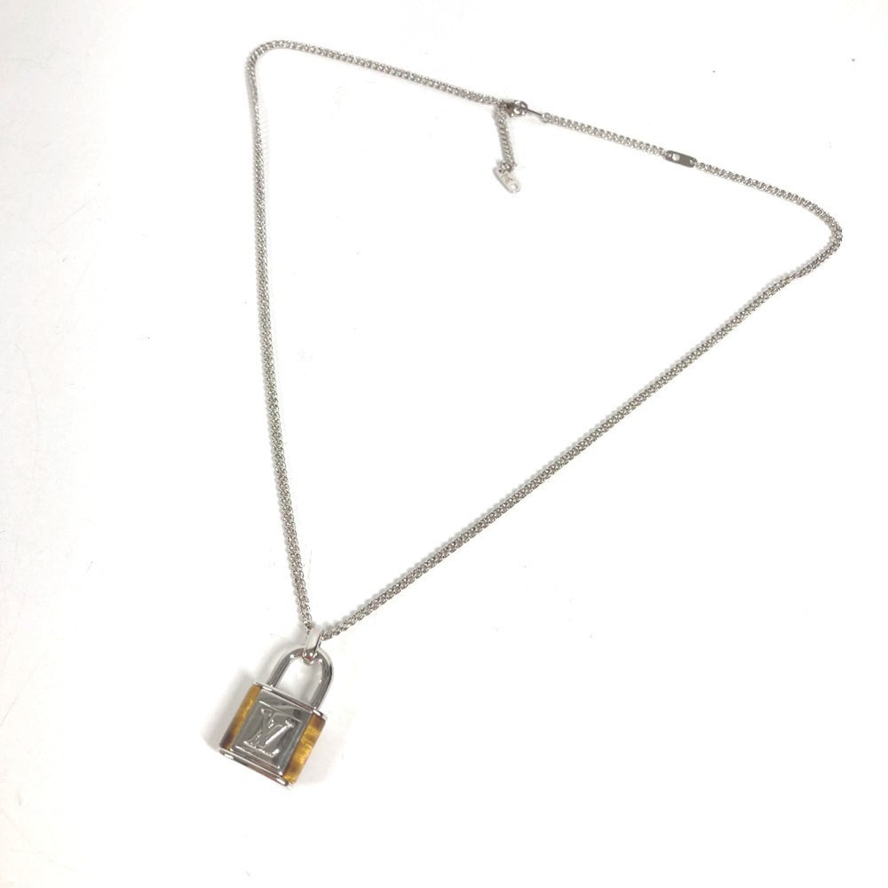 LOUIS VUITTON M62668 Collier LV Stone Tiger Eye Pendant Necklace, Accessory, Chain Metal, Men's, Women's, Silver — Like New