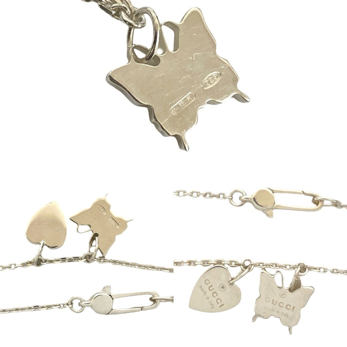 GUCCI Heart and Butterfly Motif Silver 925 Necklace Pendant Choker 40255
