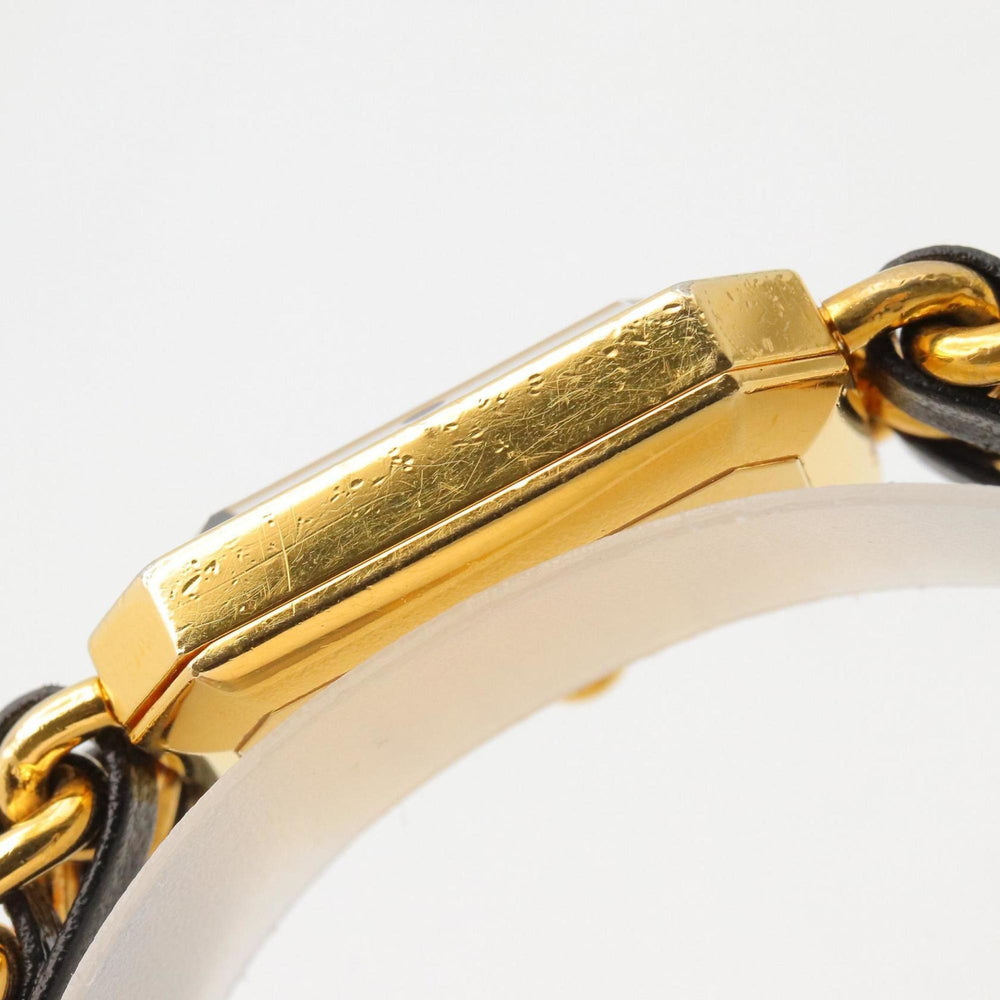 CHANEL Premiere M Watch, Gold-Plated, with Leather Strap, Black, Women's, H0001 — Very Good