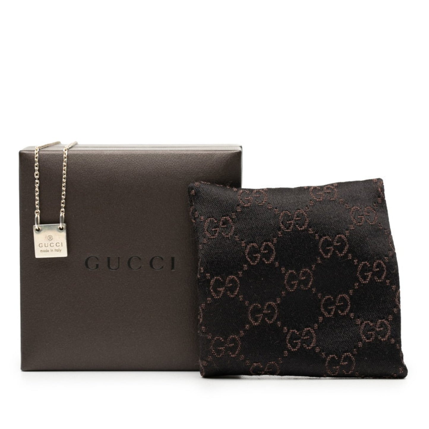 Gucci logo square pendant necklace in SV925 silver for women.