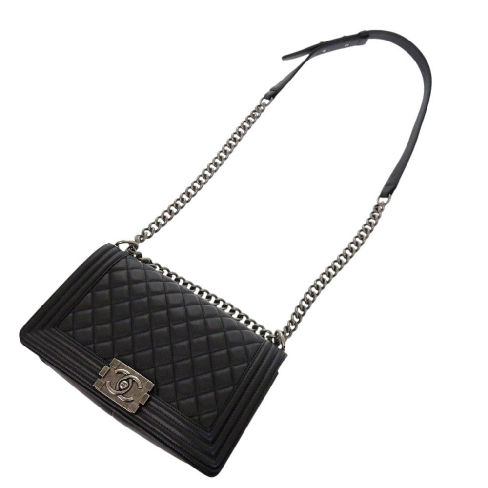 Chanel Boy 25 Coco Mark Lambskin Black Random Plate Shoulder Bag 0269CHANEL — Like New