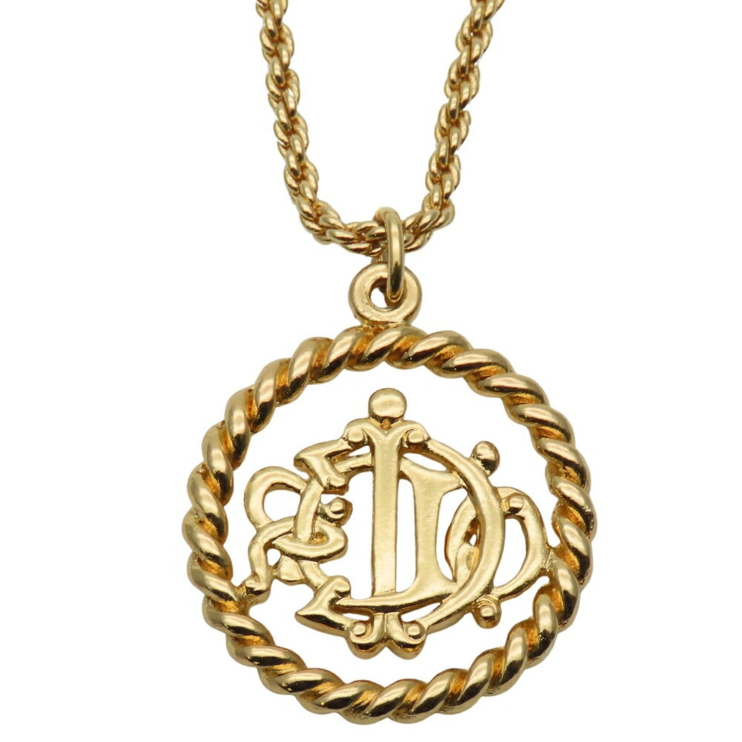 Christian Dior Necklace Emblem Metal Gold Plated GP Women's