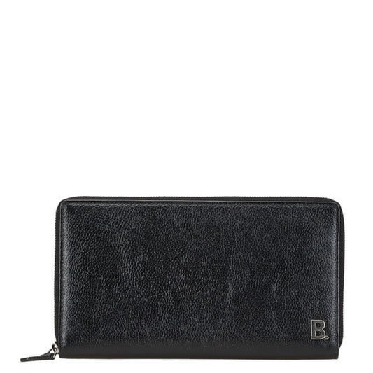 Balenciaga B logo long wallet in black leather for women.