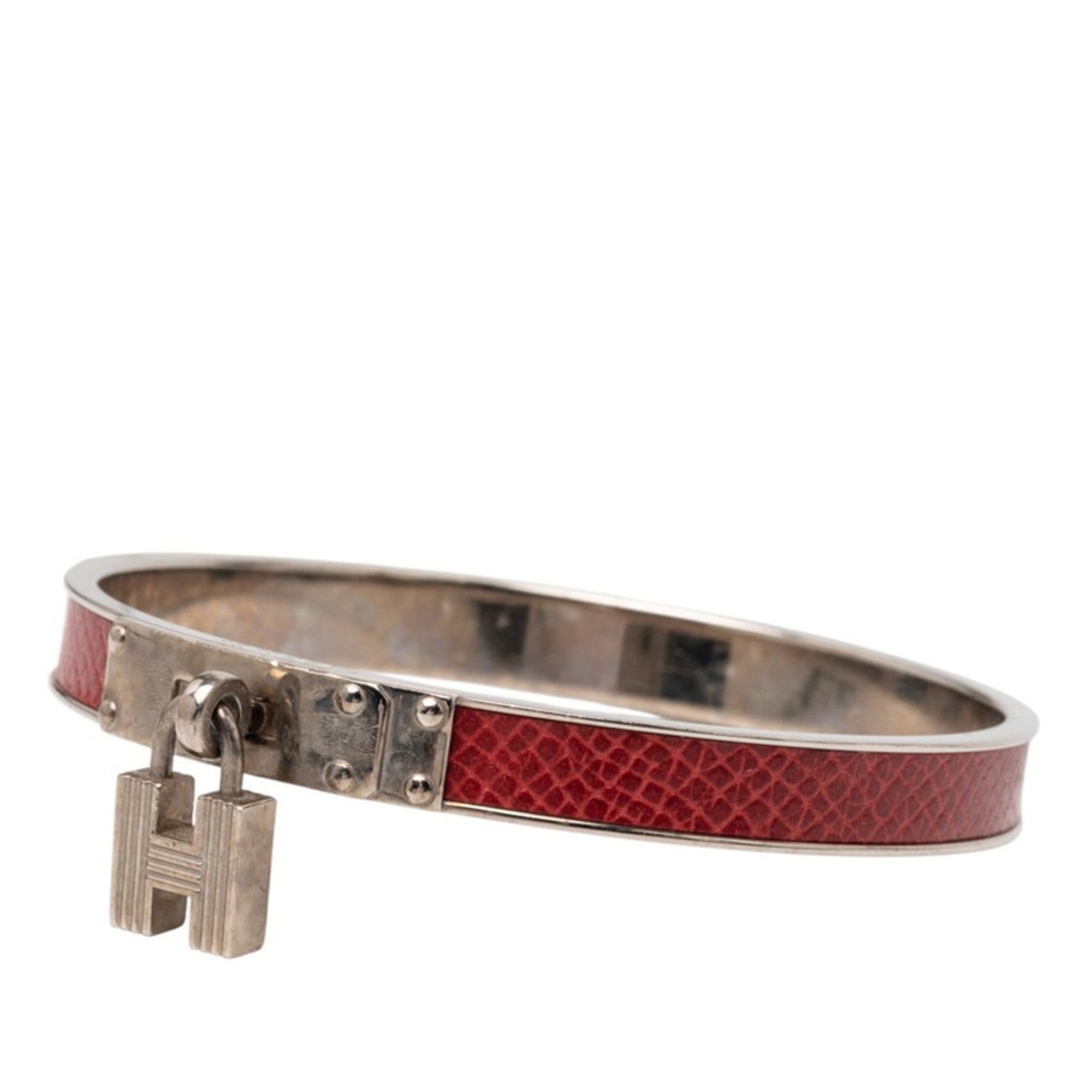 Hermes Kelly Bangle Cadena Motif Silver Red Metal Leather Women's HERMES