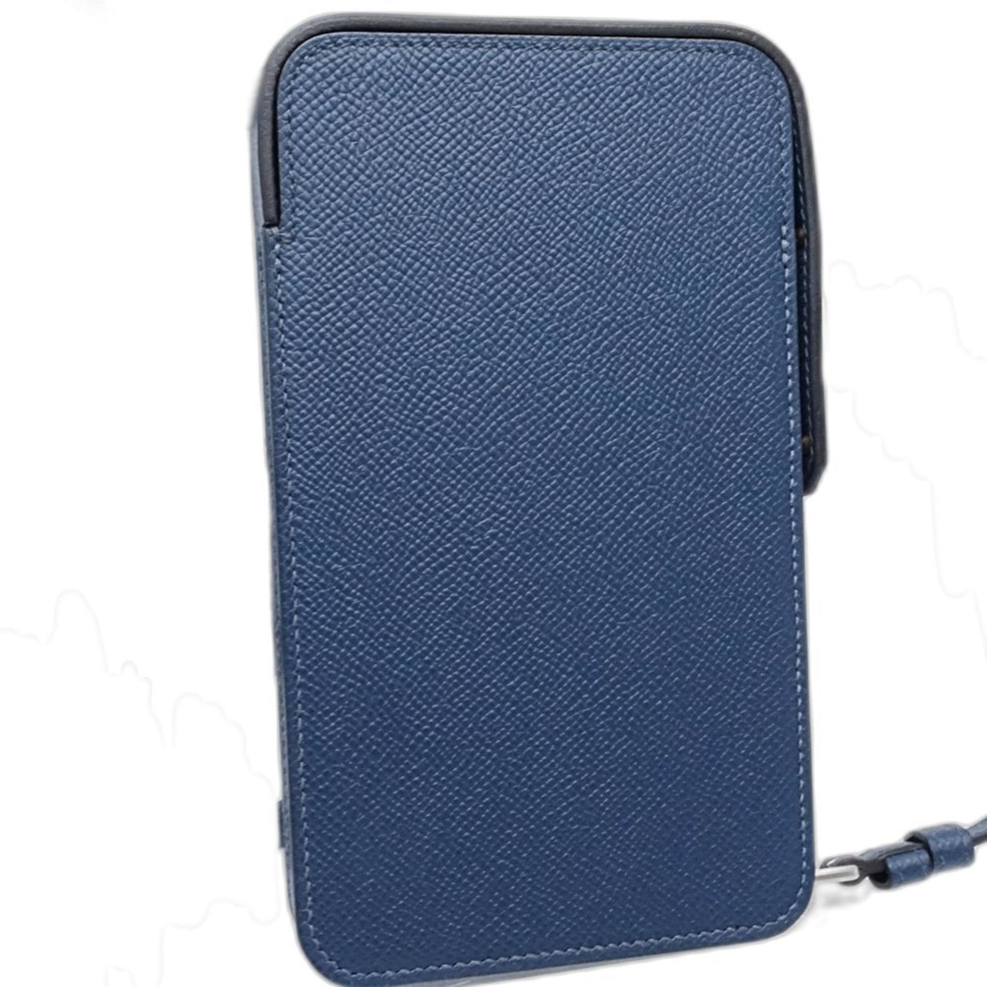 HERMES Aka Box WNN005 Pochette Shoulder Bag in Leather, Blue de Plus, Women's, 188592 — Like New