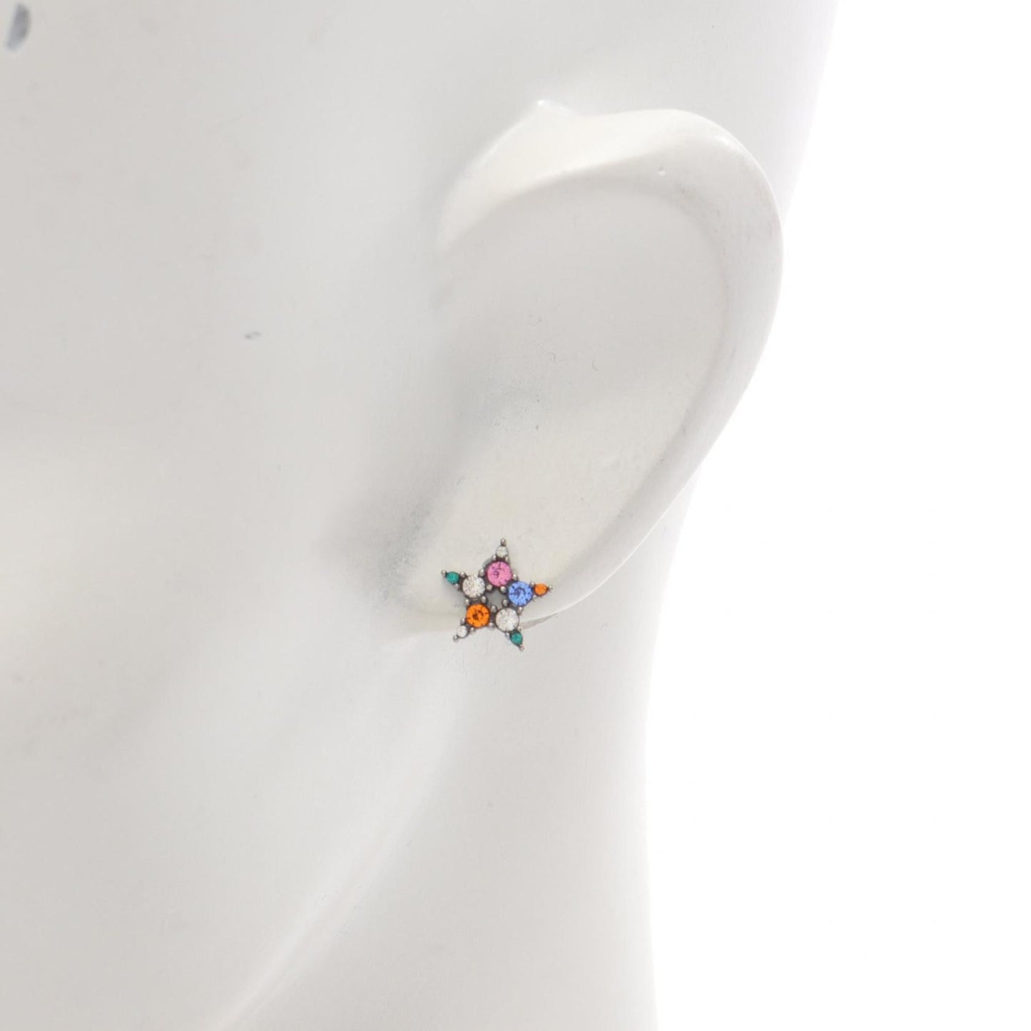 Christian Dior Dior CD logo earrings in stainless steel with rhinestones, silver and multicolor.