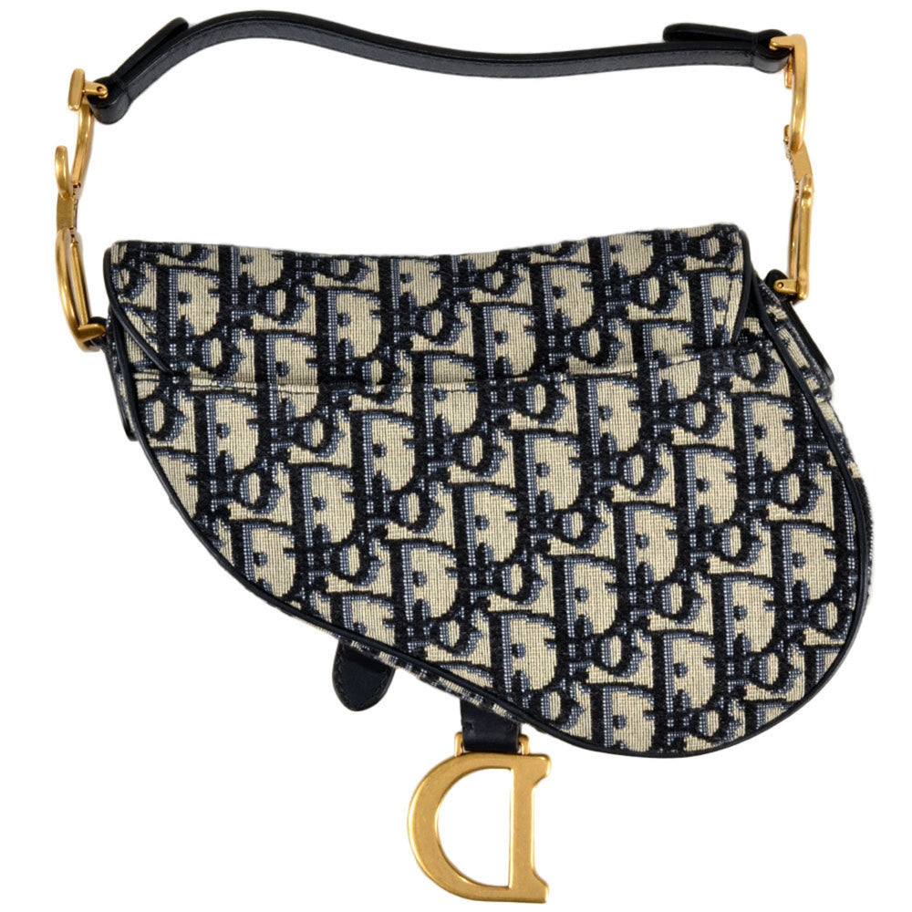 Christian Dior Oblique Saddle Mini Handbag, Jacquard, 28-MA-0250, Navy, Trotter, Women's — Like New