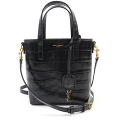 SAINT LAURENT 712367 Mini Toy Shopping Leather Crocodile Embossed 2-Way Handbag/Shoulder Bag, Black, with Box and Dust Made in Italy, Women's — Like New