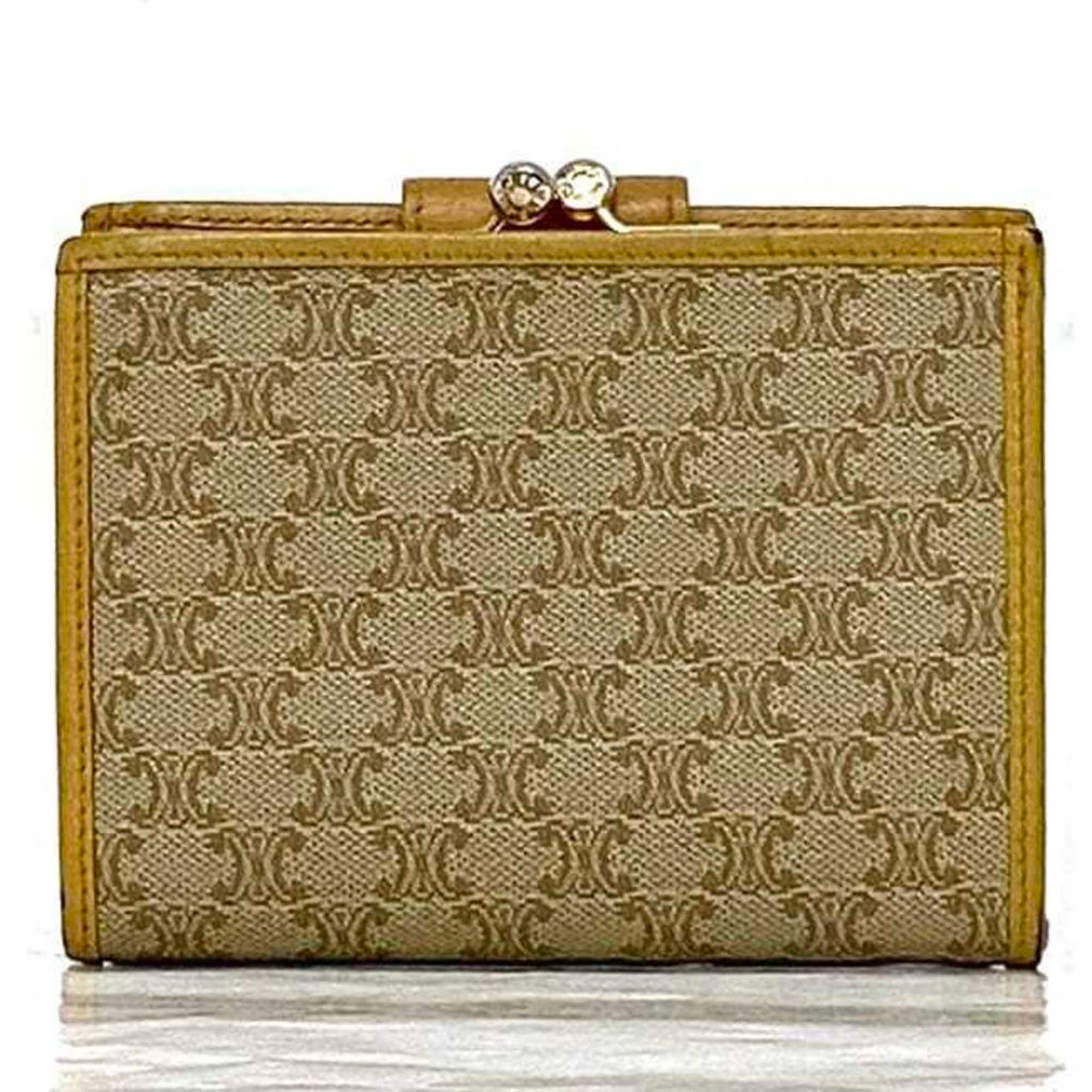 Celine Bi-fold Wallet ec-22515 Beige Yellow Macadam PVC Leather M13 CELINE Folding for Women Compact Mini