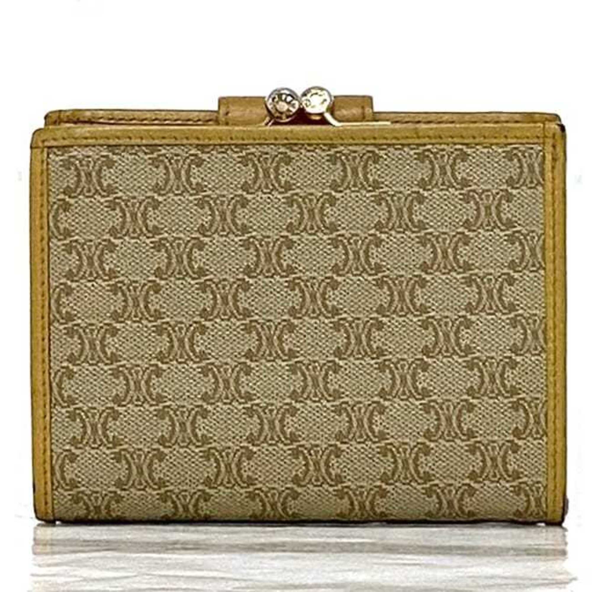 Celine Bi-fold Wallet ec-22515 Beige Yellow Macadam PVC Leather M13 CELINE Folding for Women Compact Mini