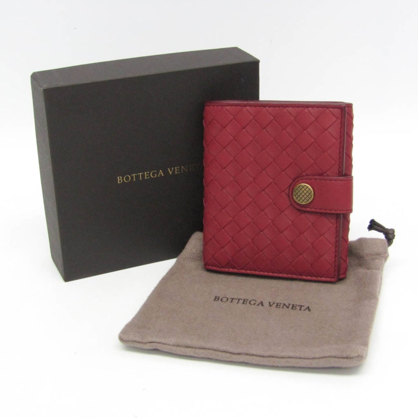 Bottega Veneta Intrecciato Compact Wallet Women,Men Leather Wallet (bi-fold) Red Color