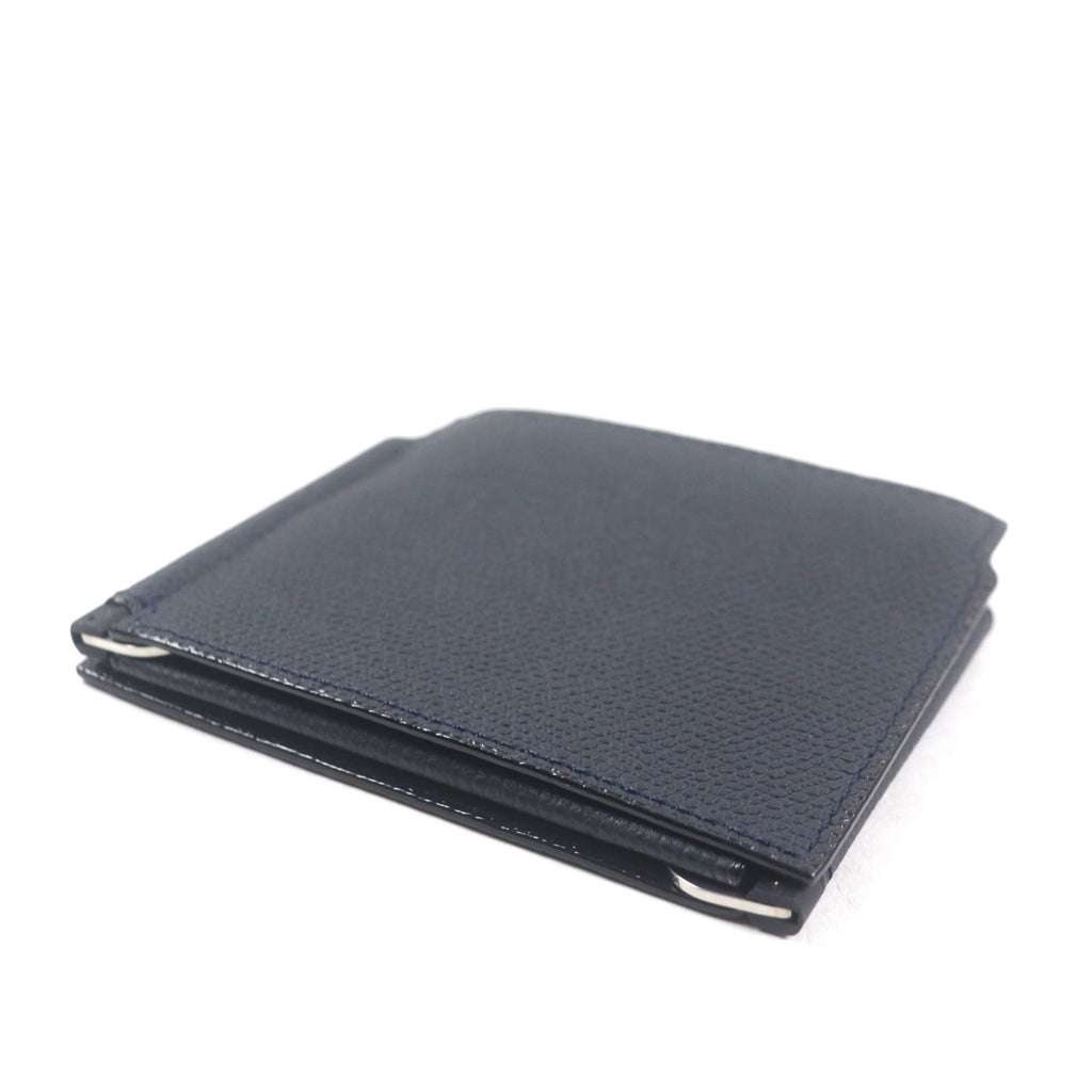 Valextra Double Money Clip Leather Wallet/Billfold in Dark Navy with Silver Hardware, Includes Box and Dust Bag, Made Italy for Men