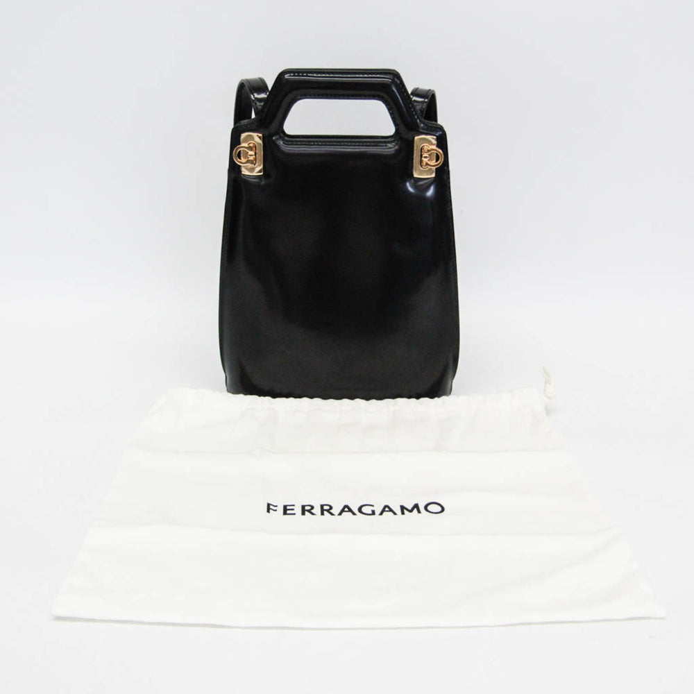Salvatore Ferragamo Gancini Wanda DH-21 3494 Women's Leather Handbag,Shoulder Bag Black — Like New