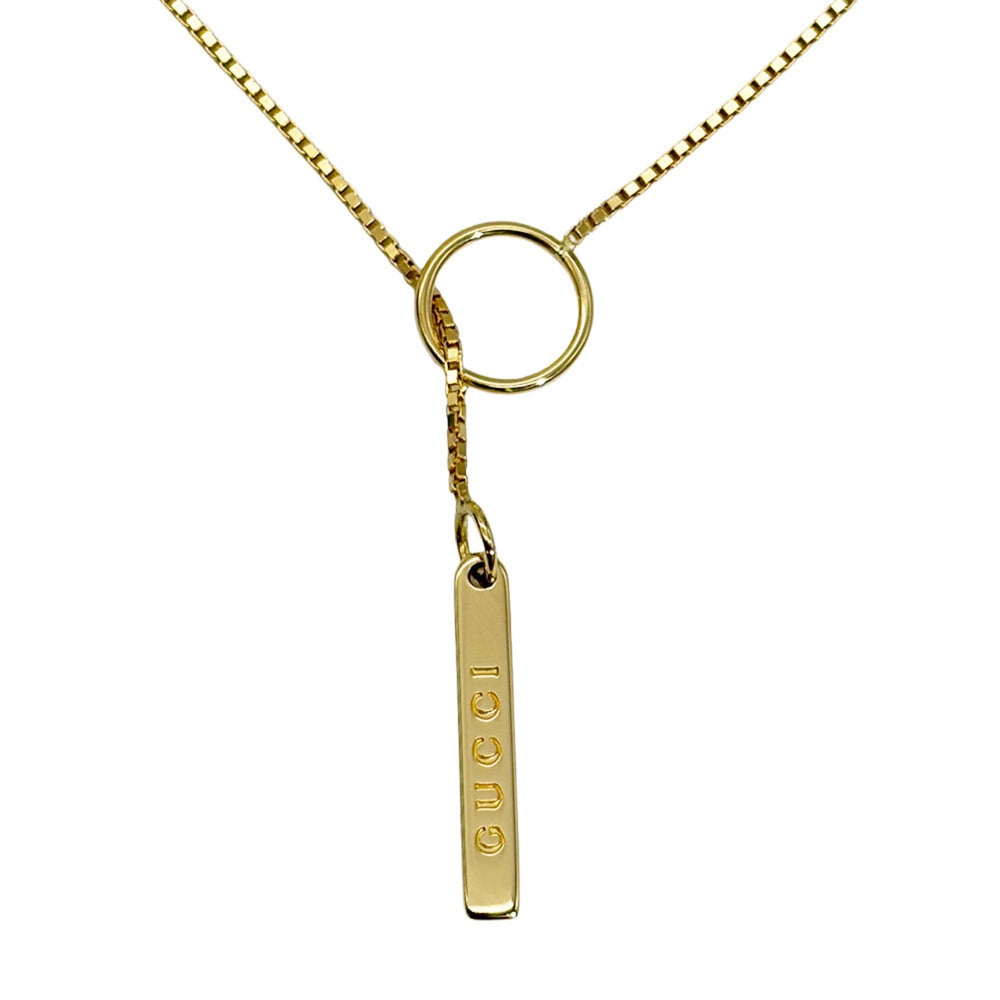 Gucci Lariat Necklace, 54cm, 18K Yellow Gold, 5.5g, Venetian Chain, Logo, Women's — Like New