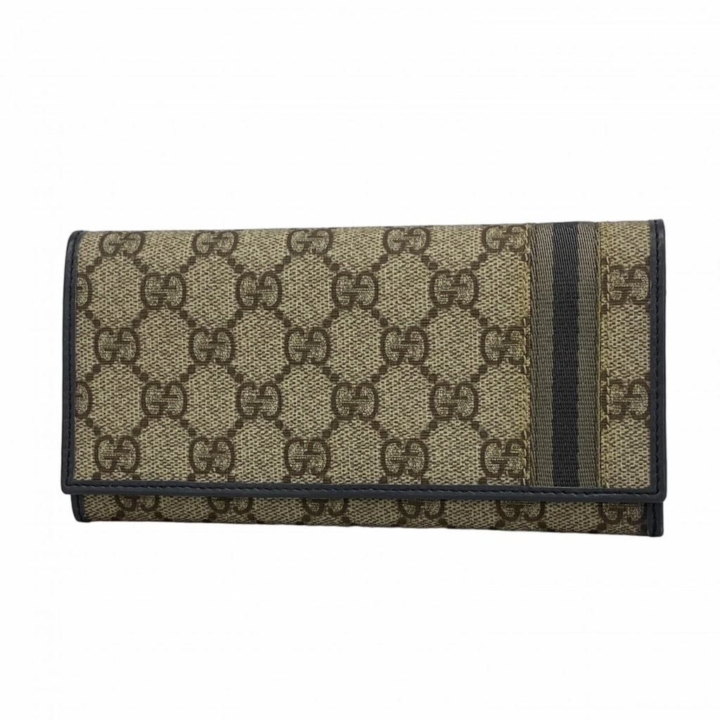 Gucci GG Supreme Long Wallet 212186 Brown Gray Men's