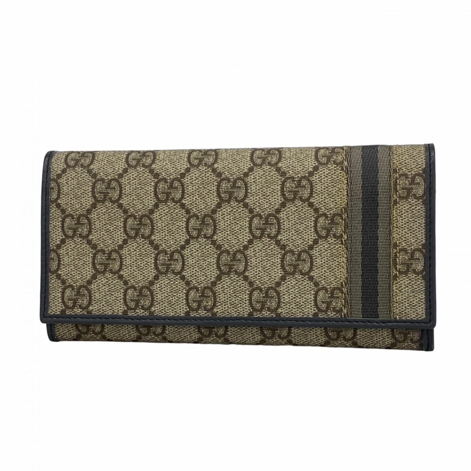 Gucci GG Supreme Long Wallet 212186 Brown Gray Men's