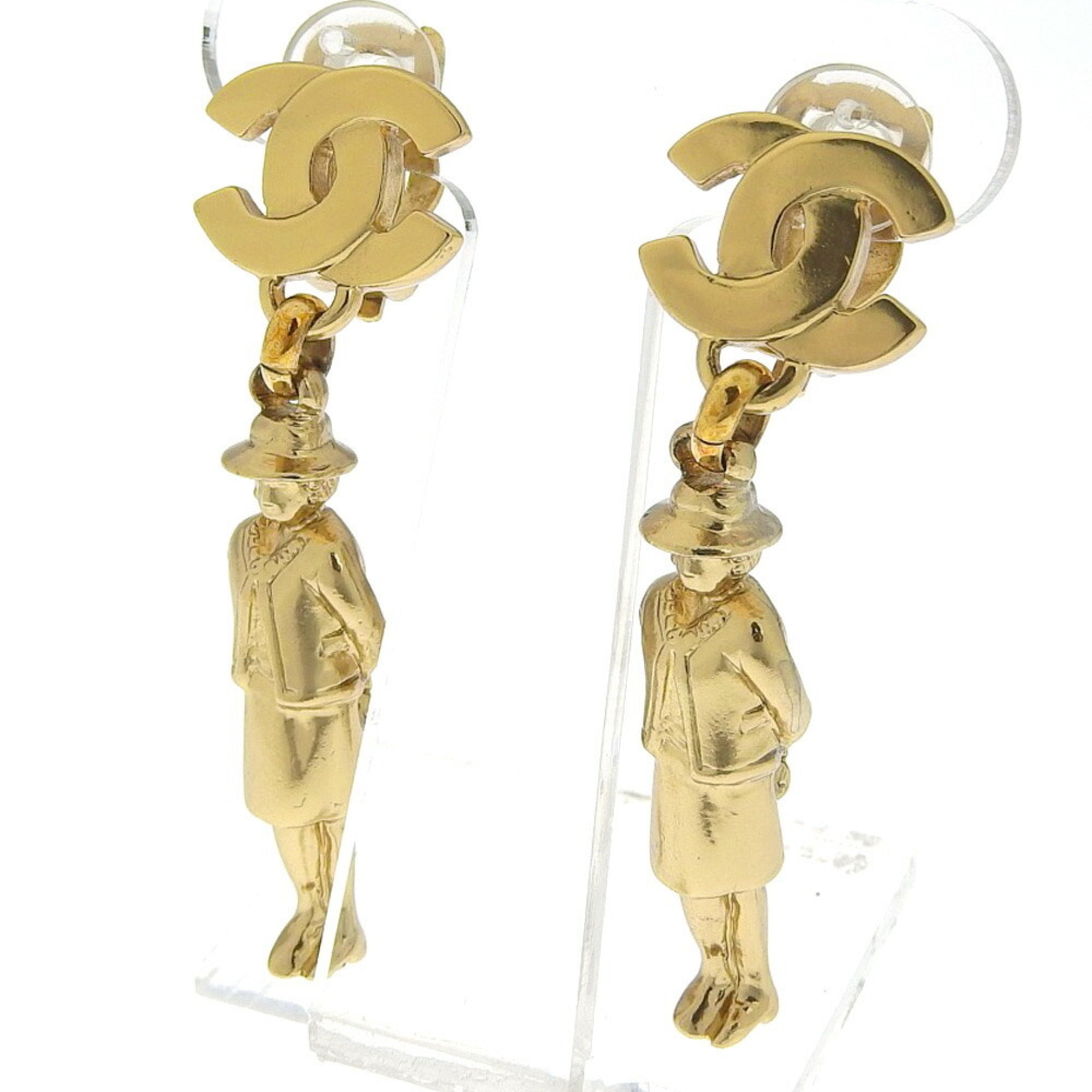 Chanel Mademoiselle Cocomark Doll Motif Gold Plated 02P Women's Earrings — Like New