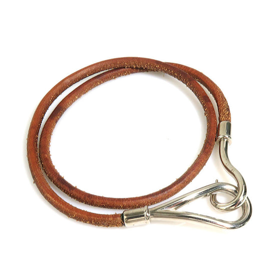 Hermes HERMES Bracelet Choker Necklace Jumbo Leather Metal Brown Silver Women's e60187a