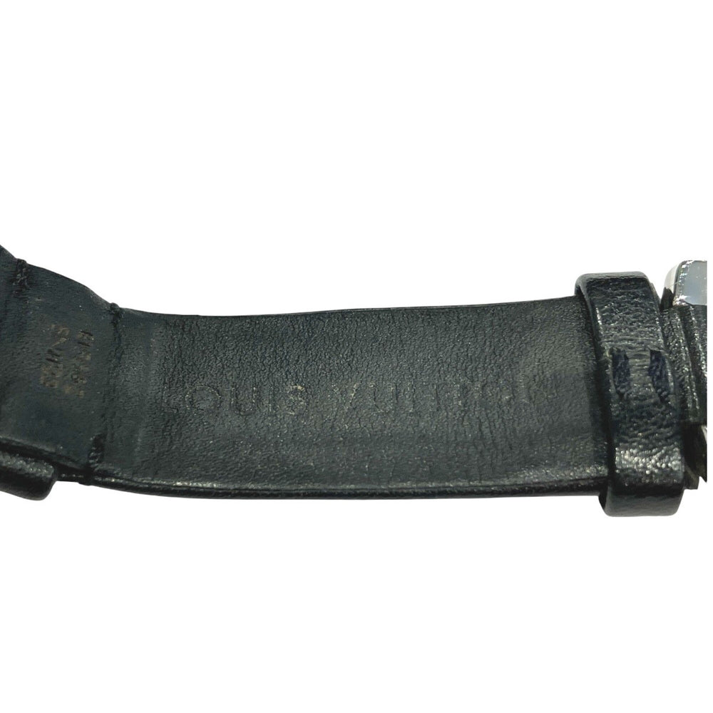 Louis Vuitton Tambour watch, total weight 48g, stainless steel, genuine leather strap, quartz movement, silver dial, Q13MJ — Good