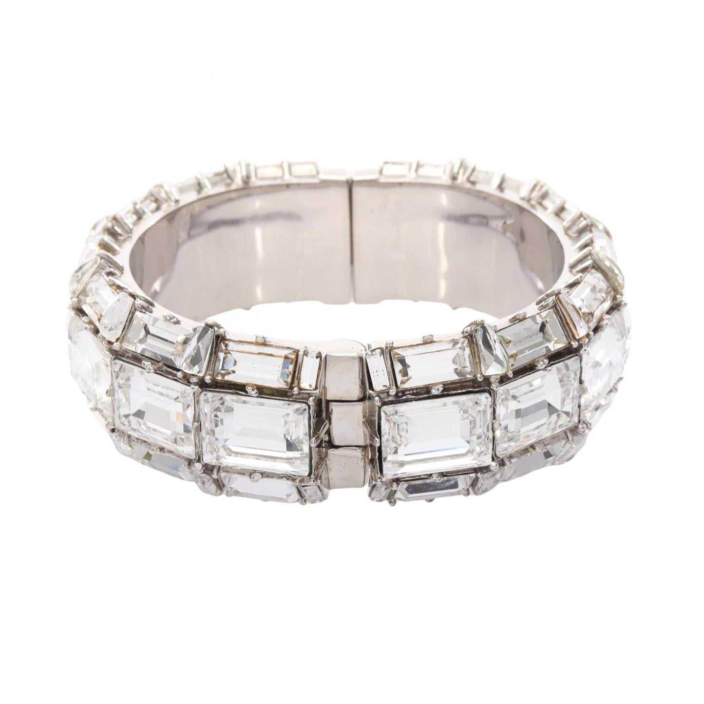 Gucci Crystal Bangle with Beads, Stainless Steel, Clear and Silver