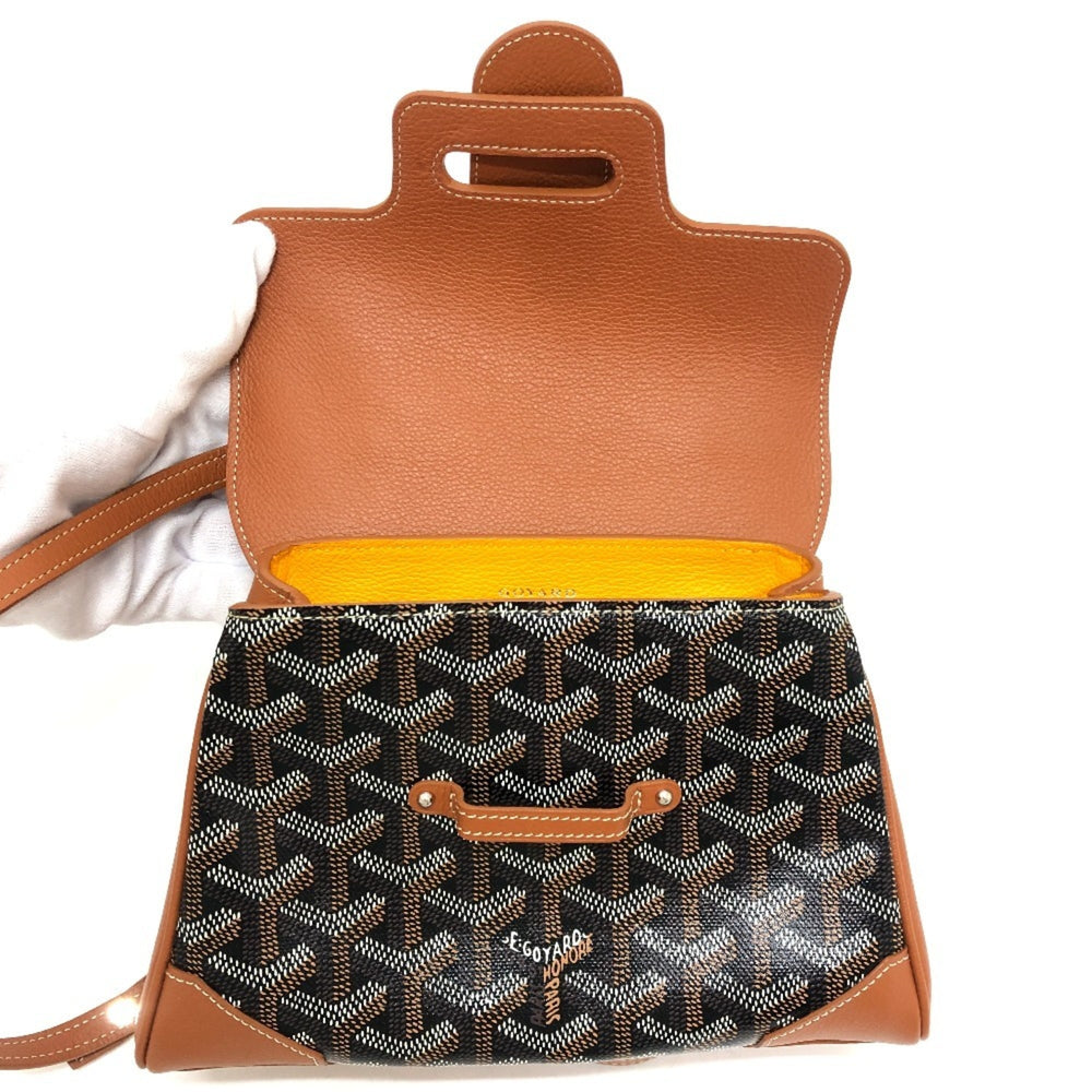 GOYARD Saigon Mini Soft Bag, 2-Way Crossbody Shoulder Handbag, Coated Canvas, Leather, Women's, Black & Tan, Like New — Like New