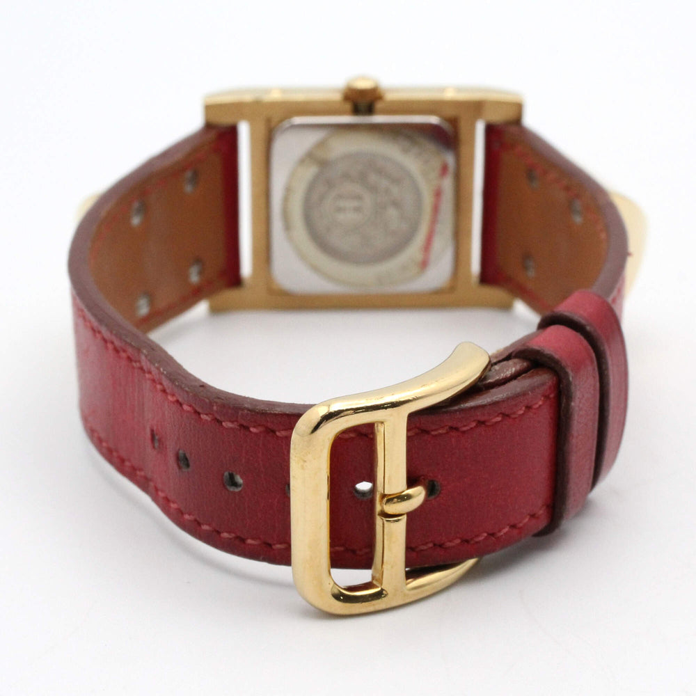Hermes Medor watch, gold-plated (GP), leather strap, women's, white, ME1.201 — Very Good