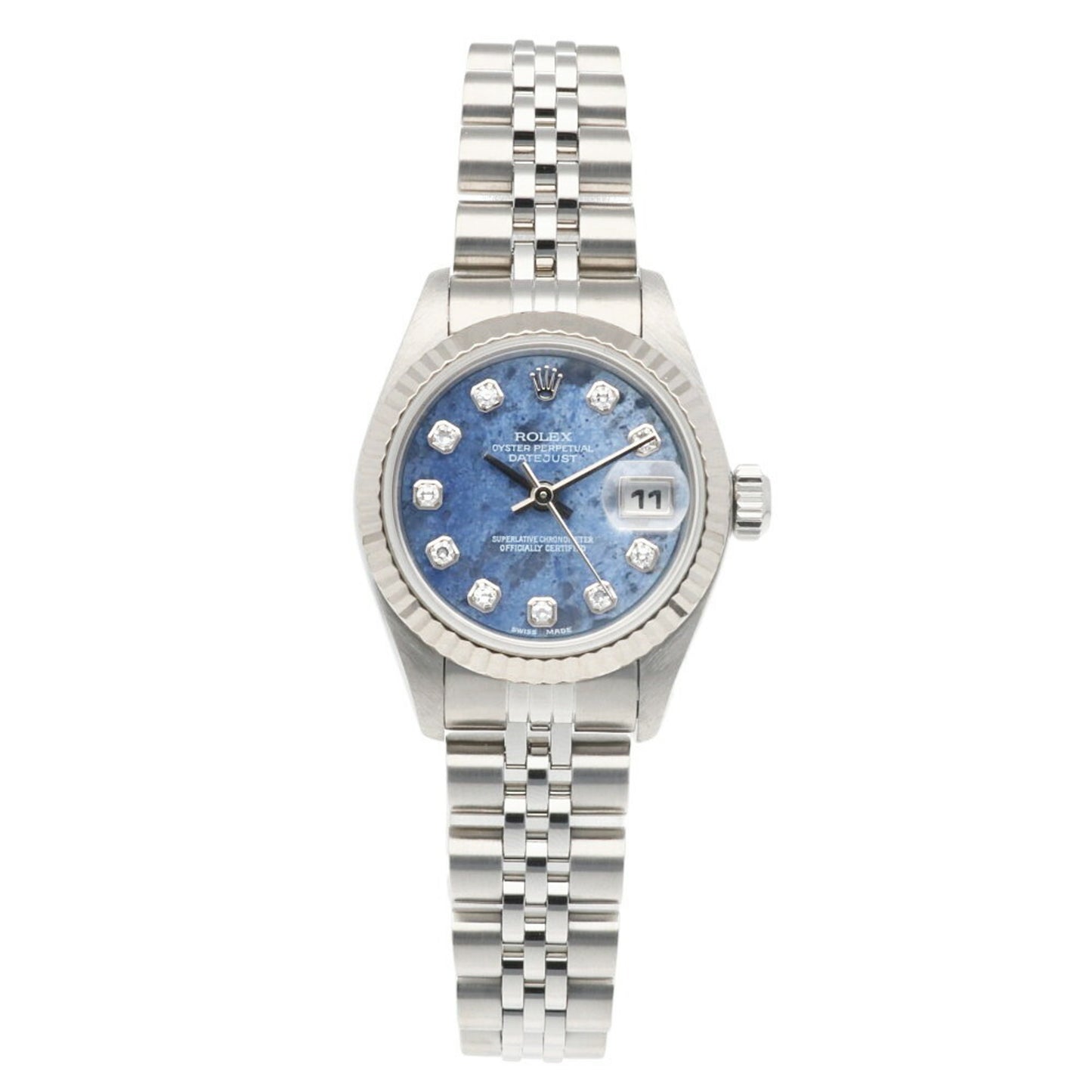 Rolex Datejust Oyster Perpetual Watch, Stainless Steel, 79174G, Automatic, Overhauled and Refinished, Serial Number A, Women's, 10 Diamonds, Sodalite