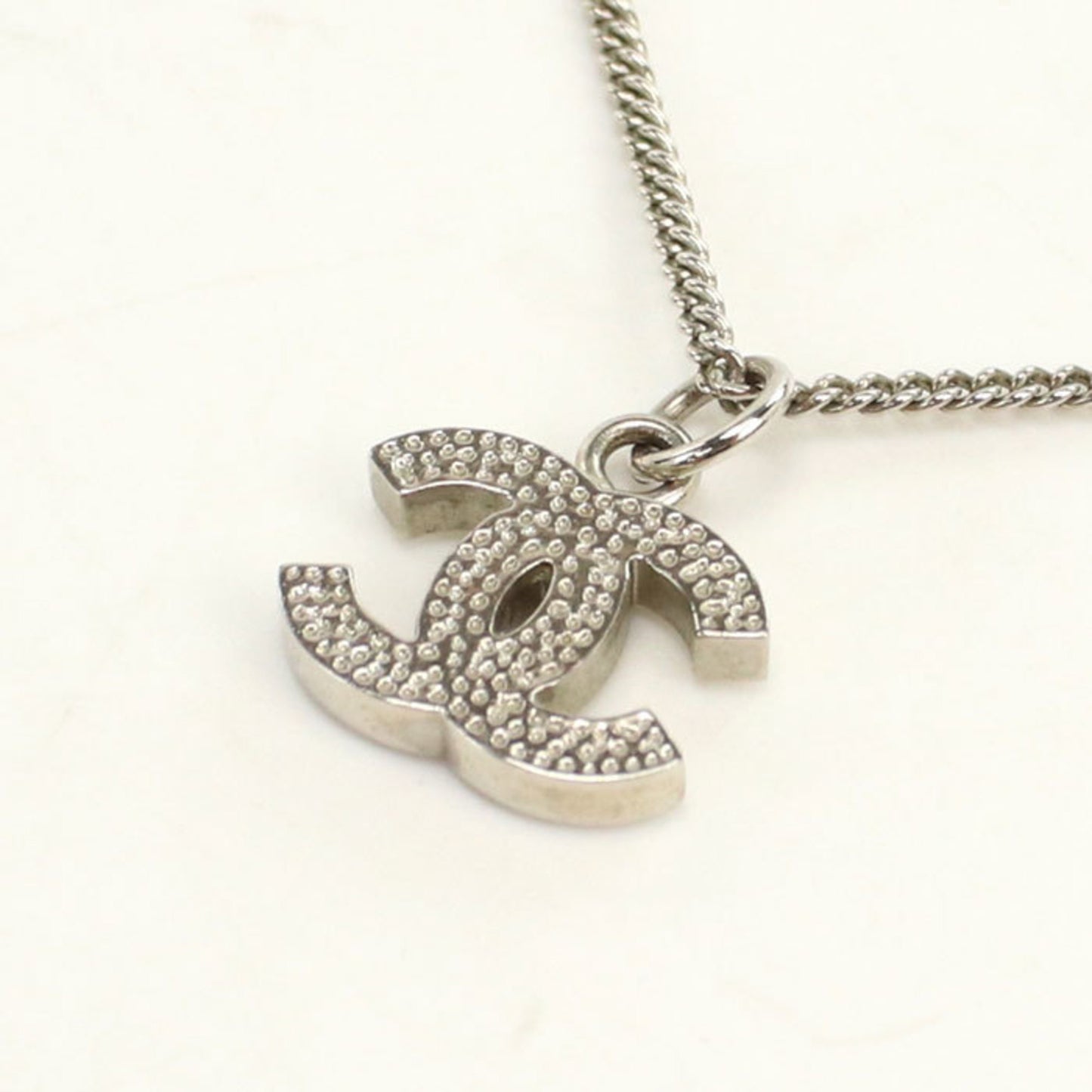 CHANEL Rhinestone Coco Mark Necklace, Silver, Women's