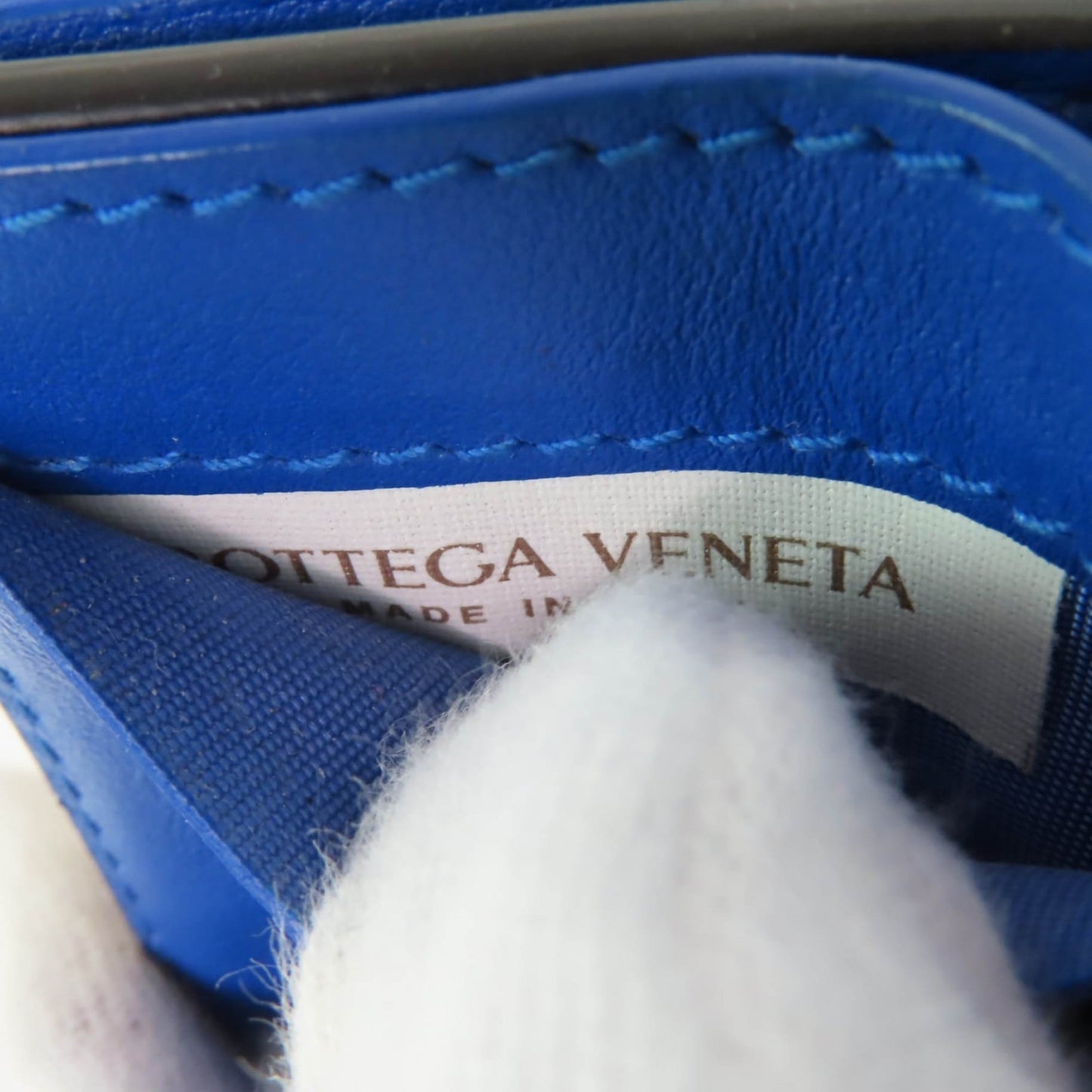 BOTTEGA VENETA Leather Intrecciato Tiny Tri-fold Wallet, Compact Black/Blue, Box and Dust Bag Included, Made in Italy, Women's