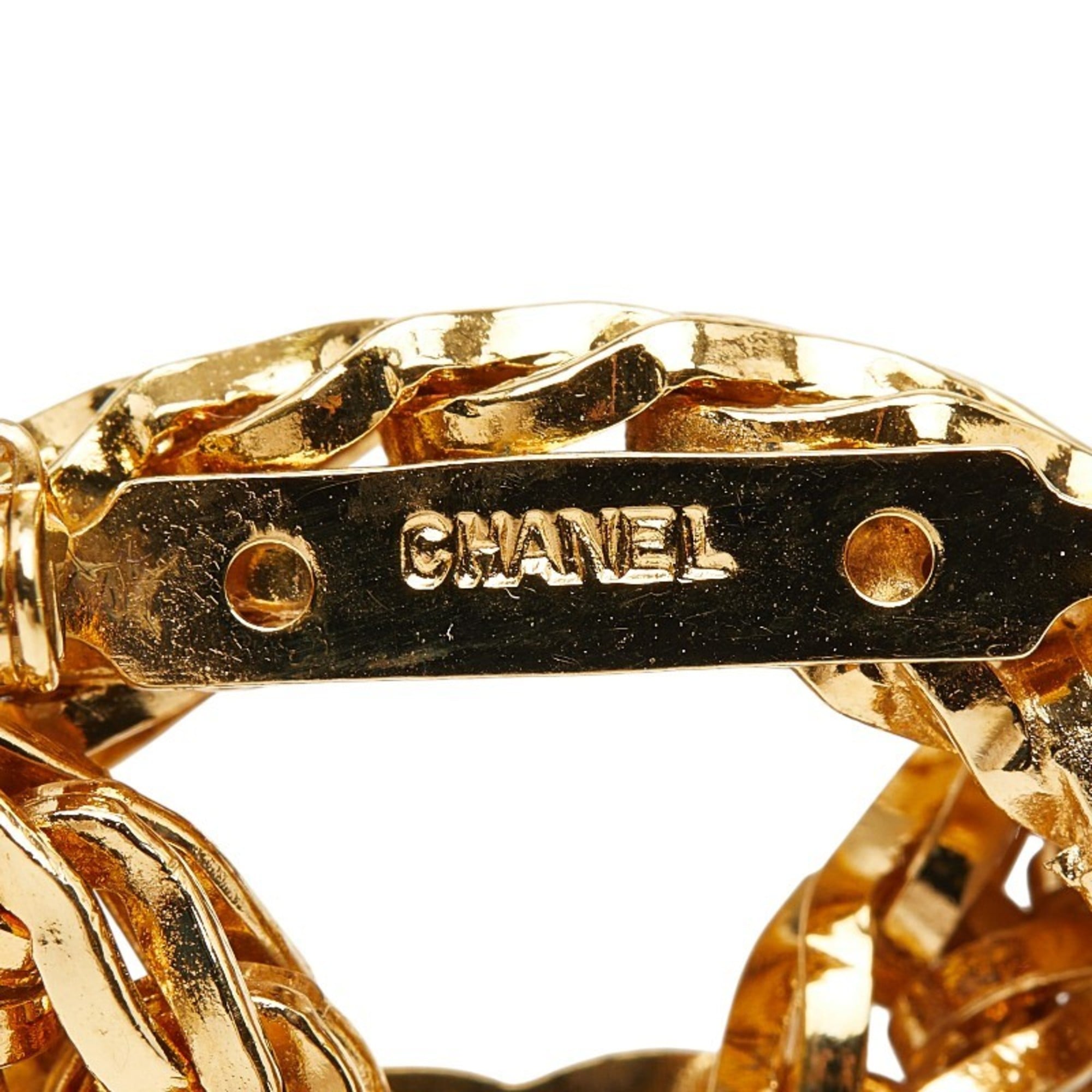 CHANEL Triple Circle Coco Mark Chain Brooch, Gold Plated, Women's