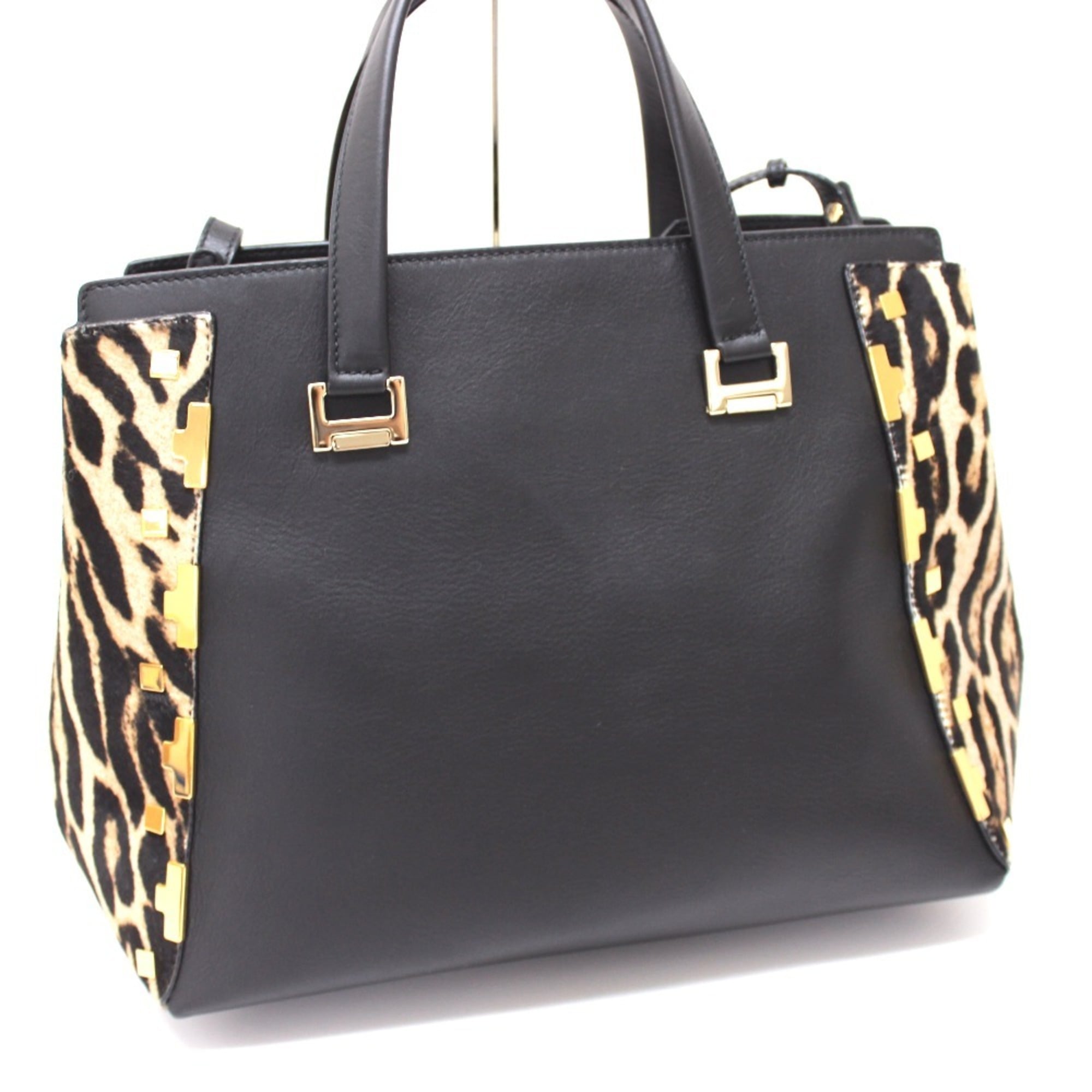 JIMMY CHOO Leopard handbag shoulder bag leather pony for women black — Like New