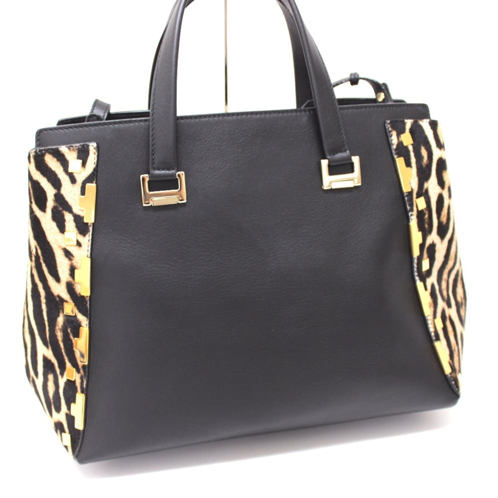 JIMMY CHOO Leopard handbag shoulder bag leather pony for women black — Like New