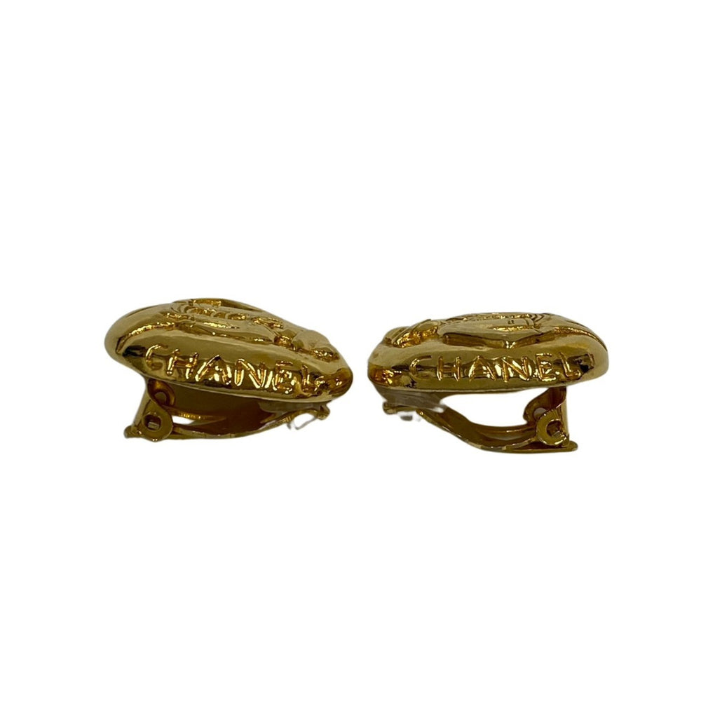 CHANEL Vintage Mademoiselle Motif Icon Earrings Accessories Gold — Like New