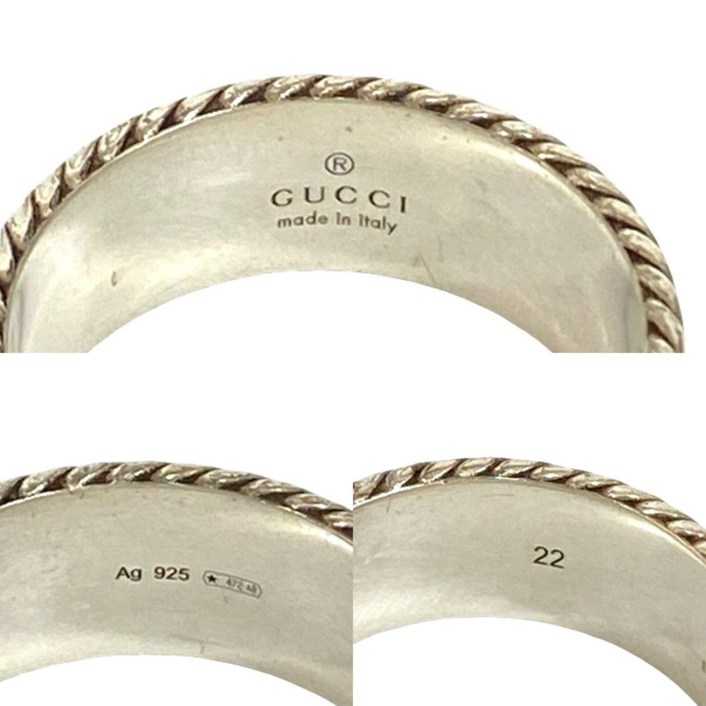 GUCCI Double G Wide Ring, Sterling Silver, Size 20, Men's, 51441