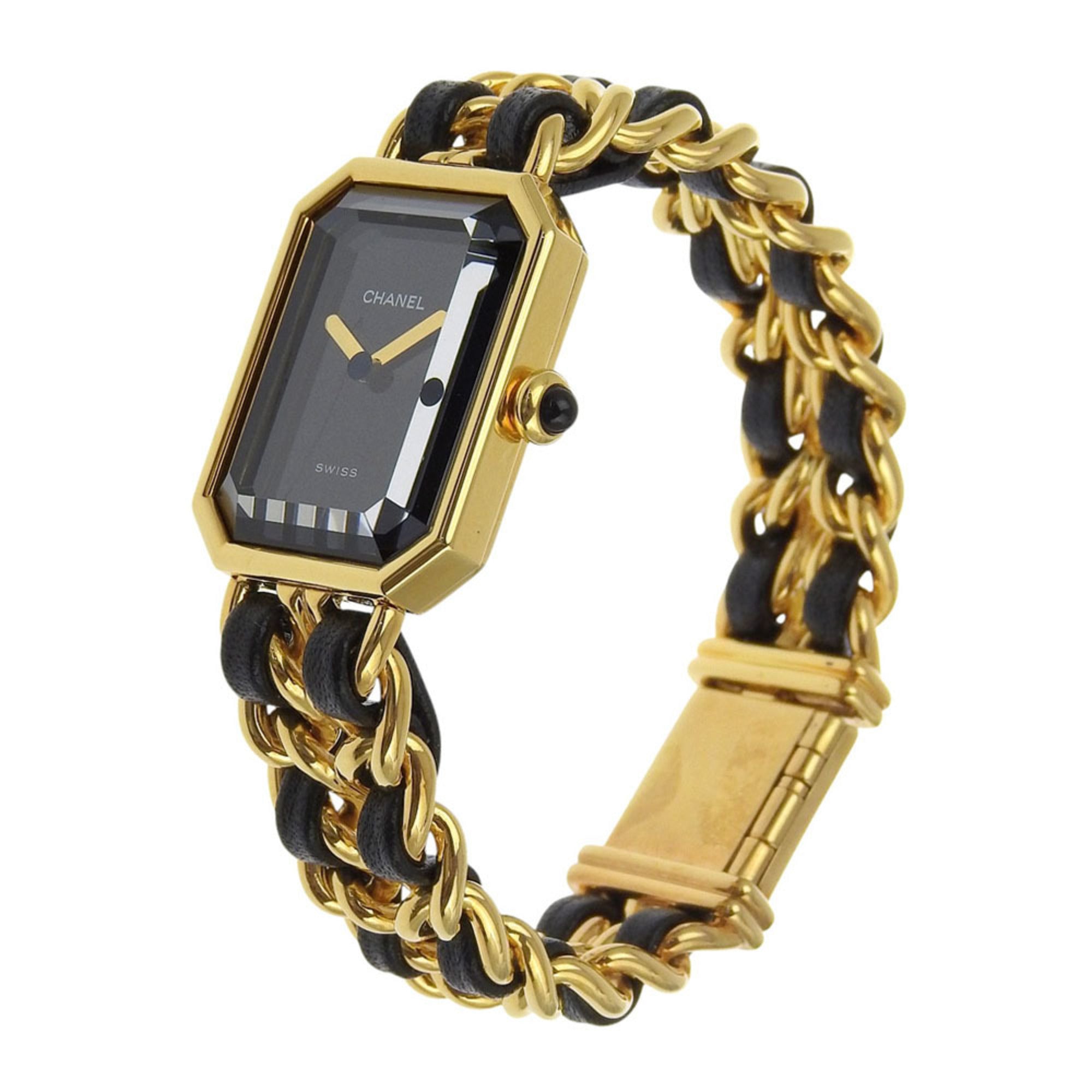 CHANEL Premiere S Watch H0001, Gold-Plated Leather Quartz Movement, Analog Display, Black Dial, Women's — Very Good
