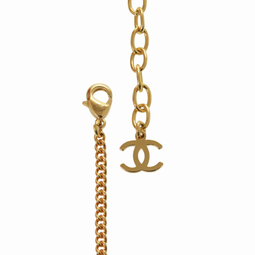 Chanel Coco Mark African Continent Motif Metal Faux Pearl Rhinestone Gold Necklace 0357CHANEL — Like New